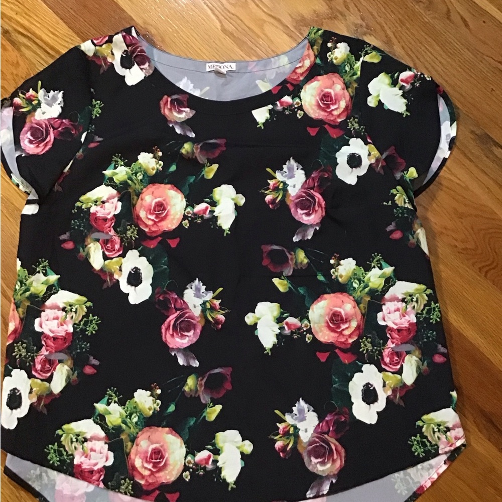 Merona Black Floral Blouse